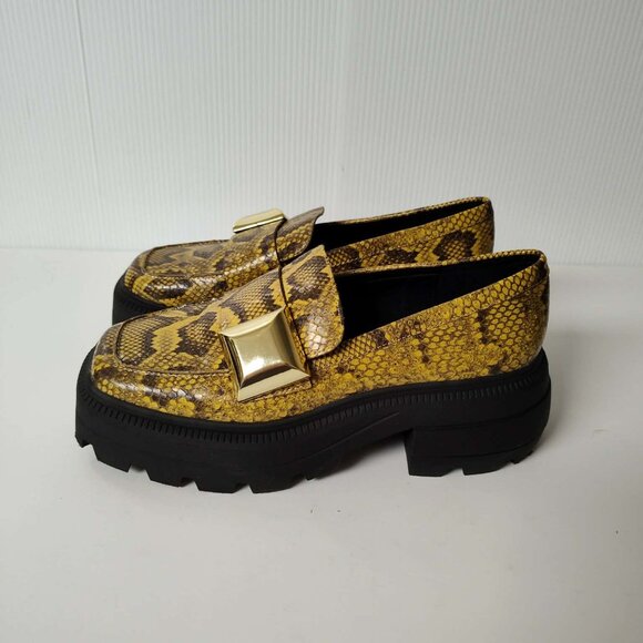 Katy Perry yellow and gray snakeskin chunky platform loafers size 8.5 - Picture 5 of 12